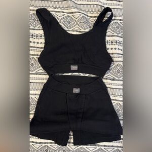 Black Ribbed Cutout Crop Top - Women's